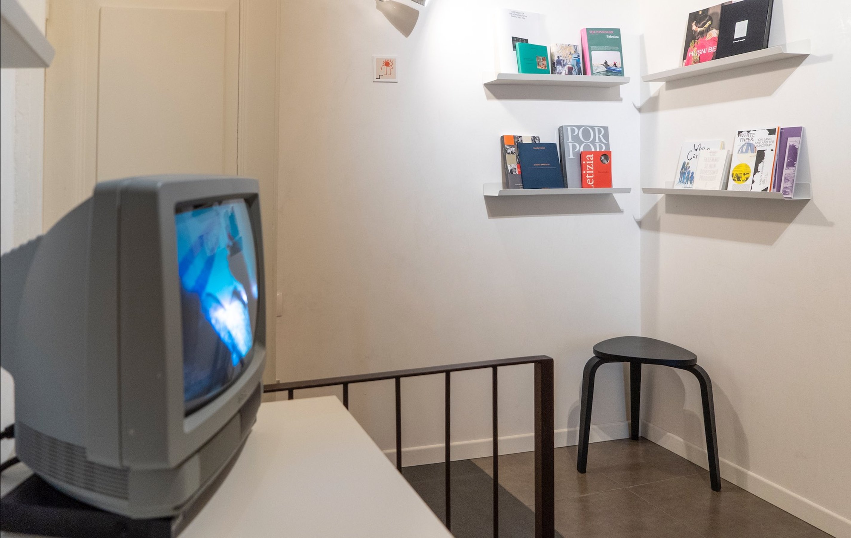 Installation view at Zazie bookshop, Modica, Adelita Husni Bey solo show, 2023